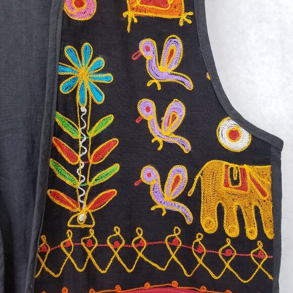 Vintage Banjara Style Crop Vest Womens Embroidery Boho Black Cotton Andrew Sport - Picture 6 of 12